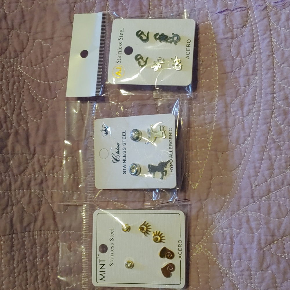 Three packs of stainless steel earrings